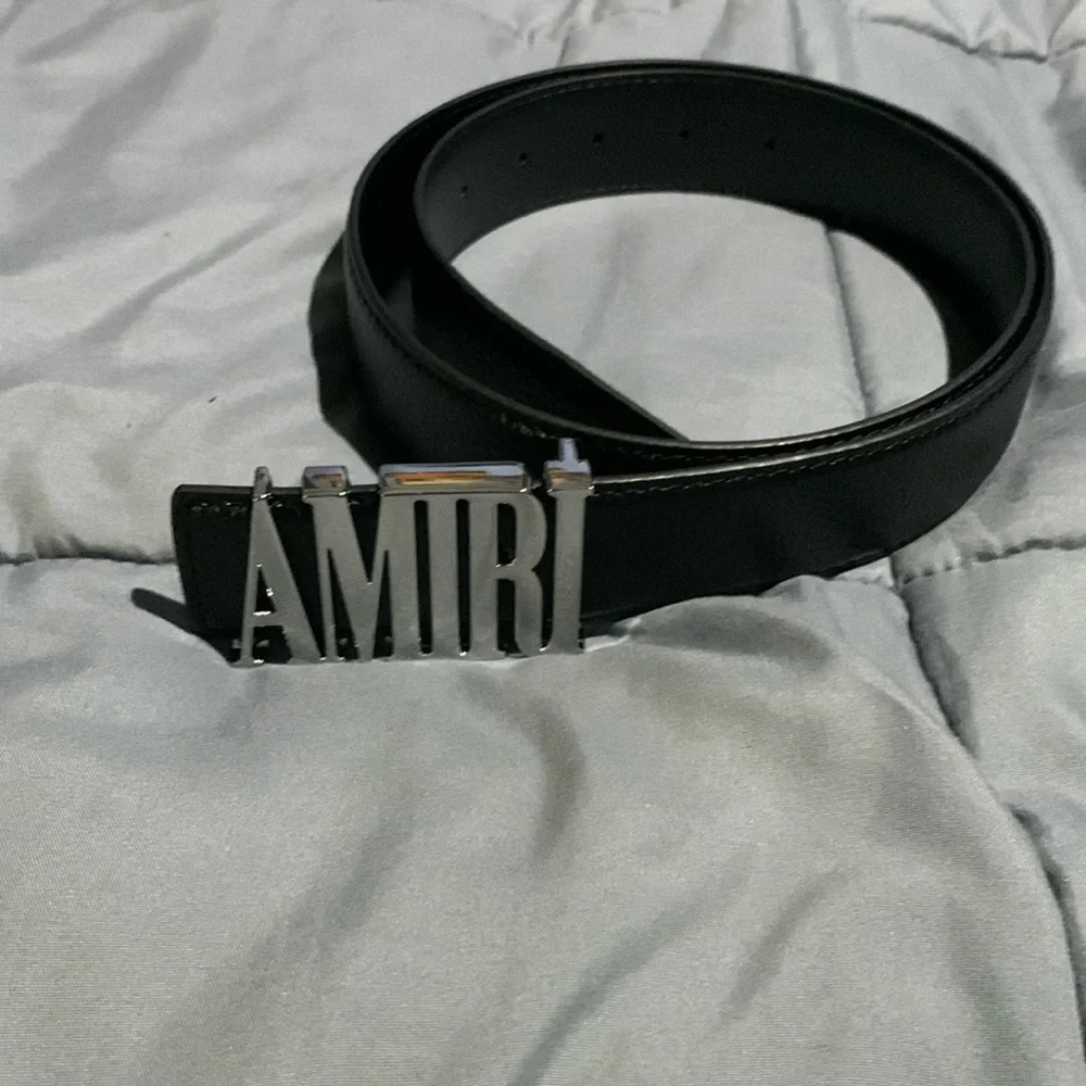 Men’s Mike Amiri Silver Buckle Black Faux Leather Men’s Belt 44